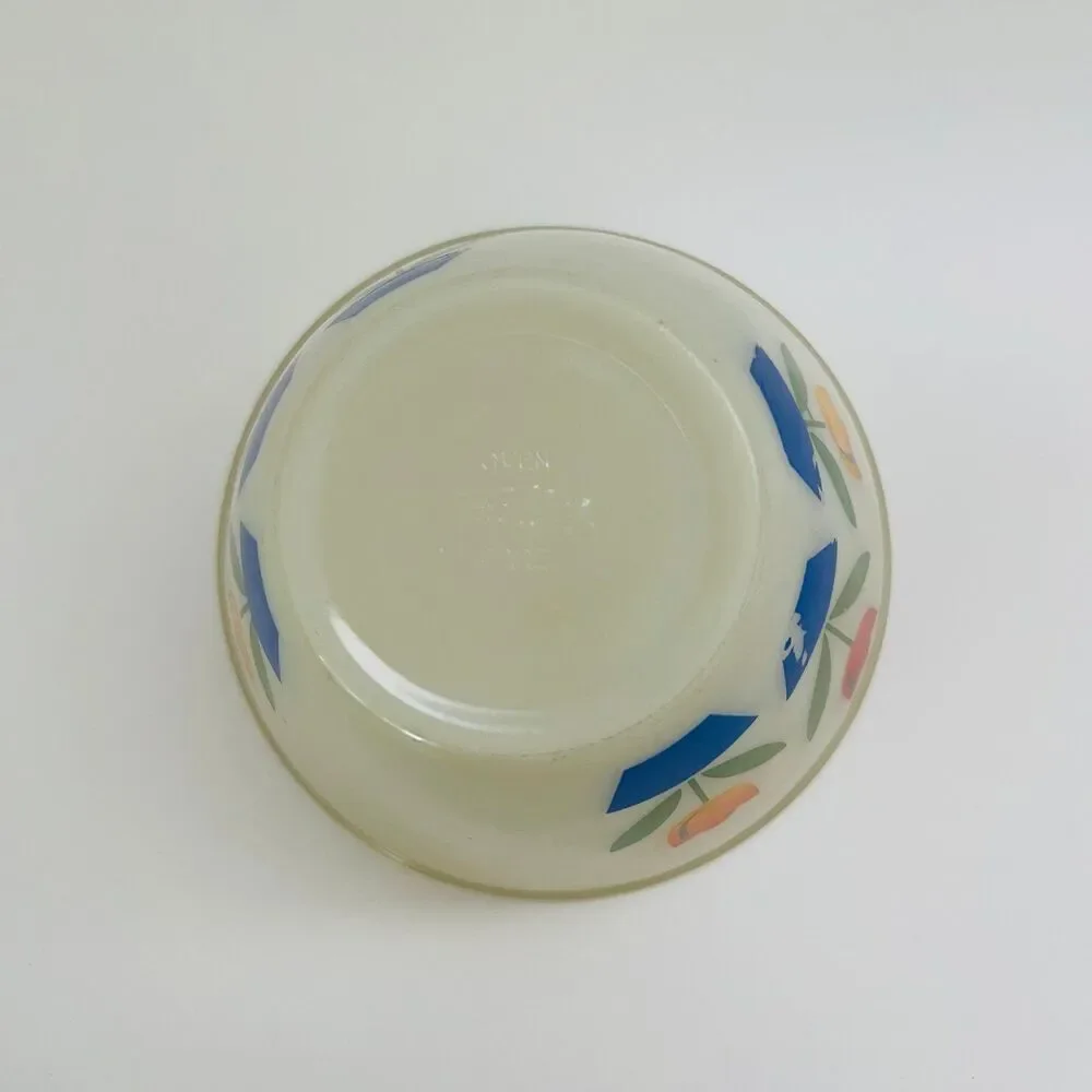 FIRE KING Milk Glass Ovenware Red, Orange, Yellow Tulips Small Mixing Bowl 1 Qt